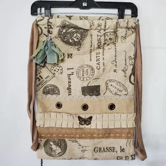 *SOLD* Indian Inc. Butterfly Boho Burlap Knapsack Bag - Picture 8 of 8